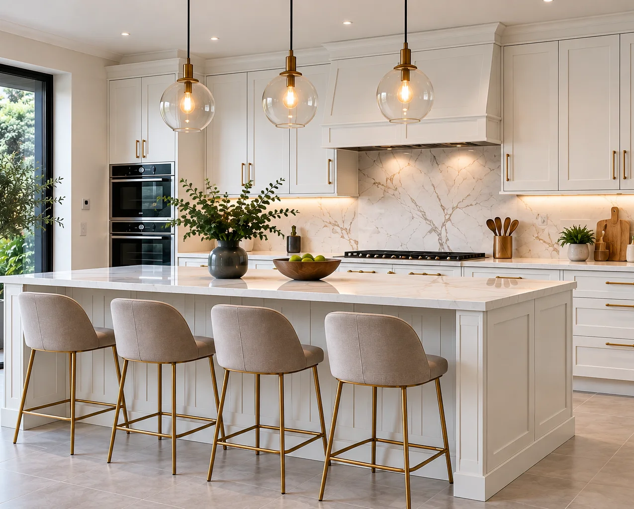 Classic white Shaker kitchen with custom cabinetry and island in Johannesburg